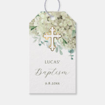 White Hydrangea Baptism Gift Tags