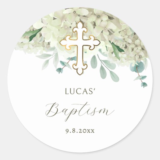 White Hydrangea Baptism Sticker (Vorderseite)