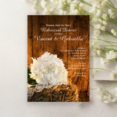 White Hydrangea Barn Wood Wedding Probe Dinner Einladung