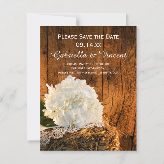 White Hydrangea Barn Wood Wedding retten das Datum Save The Date (Vorderseite)