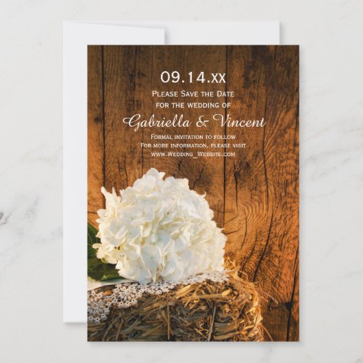 White Hydrangea Barn Wood Wedding retten das Datum Save The Date (Vorderseite)
