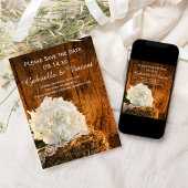 White Hydrangea Barn Wood Wedding retten das Datum Save The Date