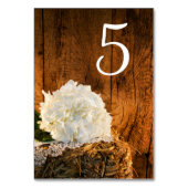 White Hydrangea Barn Wood Wedding Tischnummern (Rückseite)