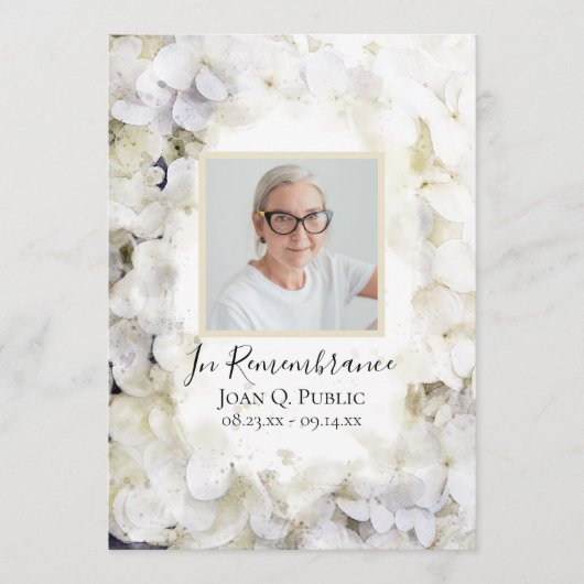 White Hydrangea Blume Beerdigungsdienst Programm (Vorderseite)