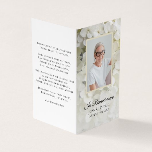 White Hydrangea Blume Beerdigungsgebet Visitenkarten (Vorderseite)