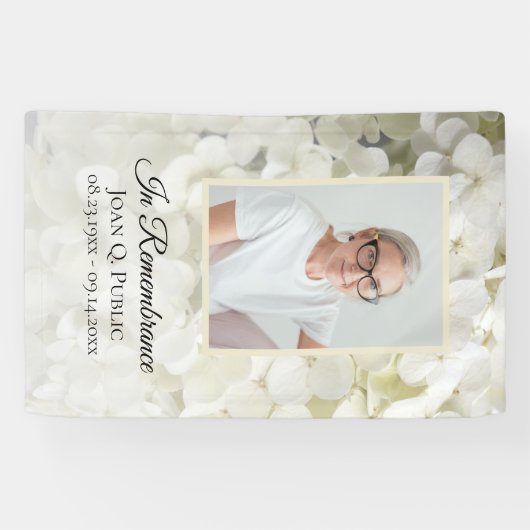 White Hydrangea Blume Celebration of Life Funeral Banner (Horizontal)