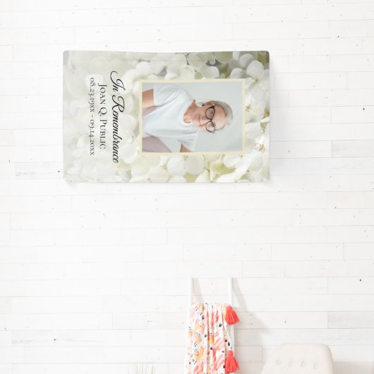 White Hydrangea Blume Celebration of Life Funeral Banner (InSitu)