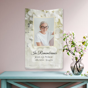 White Hydrangea Blume Celebration of Life Funeral Banner