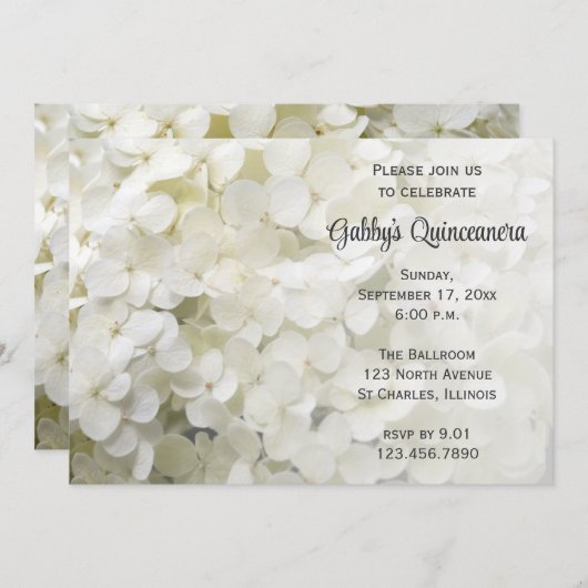 White Hydrangea Blume Quinceanera Einladung (Vorne/Hinten)