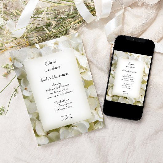 White Hydrangea Blume Quinceanera Party Einladung