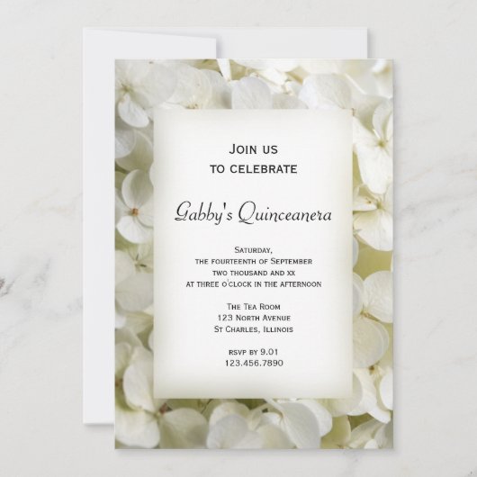 White Hydrangea Blume Quinceanera Party Einladung (Vorderseite)