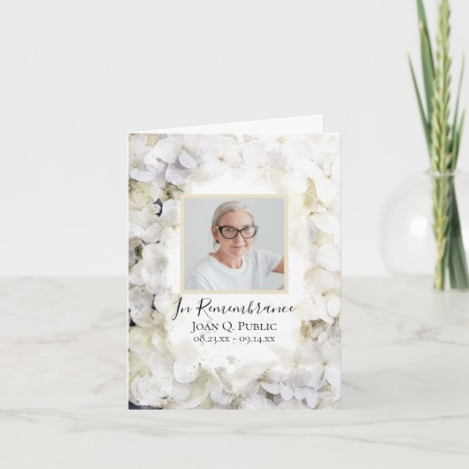 White Hydrangea Blume Wasserfarbe Beerdigung Beile Dankeskarte (Vorderseite)