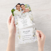 White Hydrangea Blume Wasserfarbenhochzeit All In One Einladung (Abreißen)