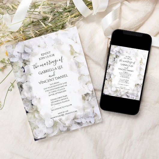 White Hydrangea Blume Wasserfarbenhochzeit Einladung