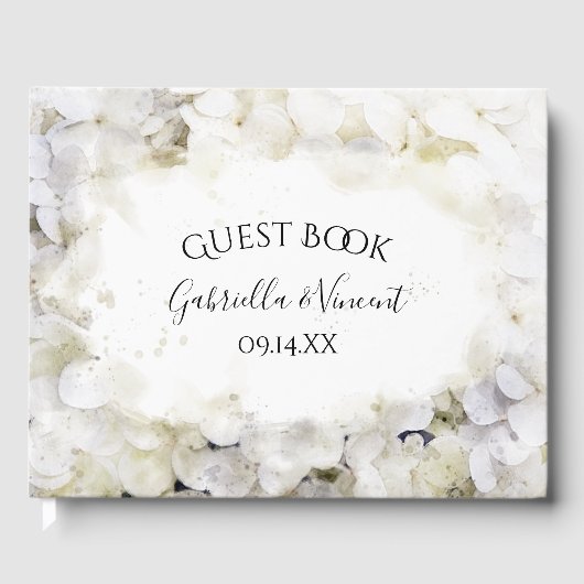 White Hydrangea Blume Wasserfarbenhochzeit Gästebuch (Vorderseite)