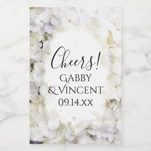 White Hydrangea Blume Wasserfarbenhochzeit Weinetikett (Einzelnes Label)