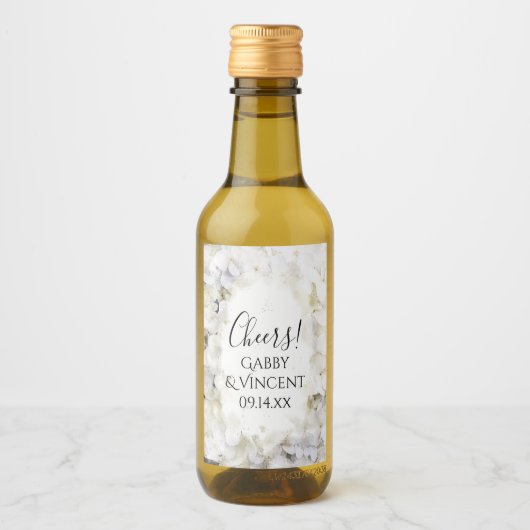 White Hydrangea Blume Wasserfarbenhochzeit Weinetikett (Vorderseite)