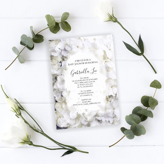 White Hydrangea Blume Watercolor Babydusche Einladung