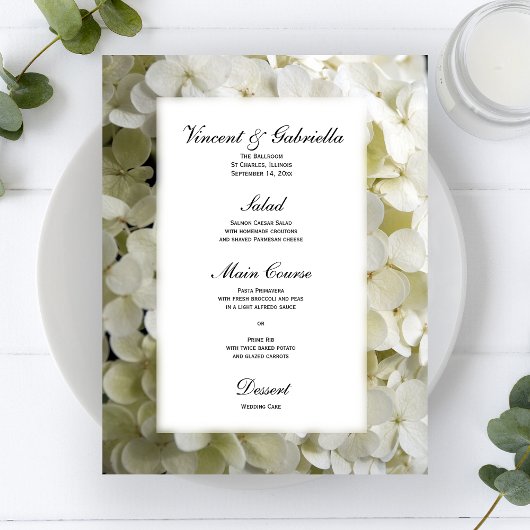 White Hydrangea Blume Wedding Menu