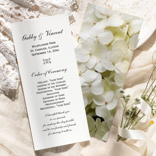 White Hydrangea Blume Wedding Program Programm