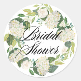 White Hydrangea Blume Wreath Brautparty Runder Aufkleber