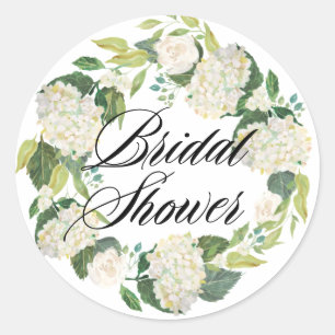 White Hydrangea Blume Wreath Brautparty Runder Aufkleber