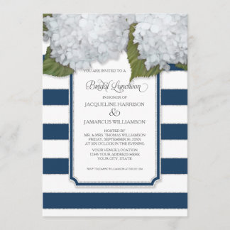 White Hydrangea Bridal Luncheon Navy Blauer Streif Einladung