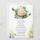 White Hydrangea Butterfly Cupcake Brautparty Einladung (Vorderseite)