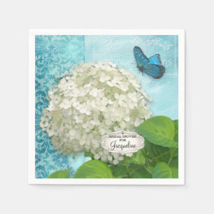 White Hydrangea Butterfly Damask Brautparty Serviette