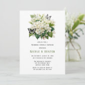 White Hydrangea Butterfly Wedding Couples Dusche Einladung (Stehend Vorderseite)