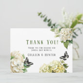 White Hydrangea Butterfly Wedding Danke Karten (Stehend Vorderseite)