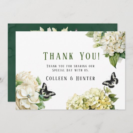 White Hydrangea Butterfly Wedding Danke Karten (Vorne/Hinten)