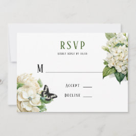 White Hydrangea Butterfly Wedding RSVP Cards Einladung