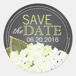 White Hydrangea Chalkboard Save the Date Label Runder Aufkleber