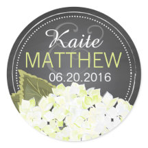 White Hydrangea Chalkboard Wedding Label