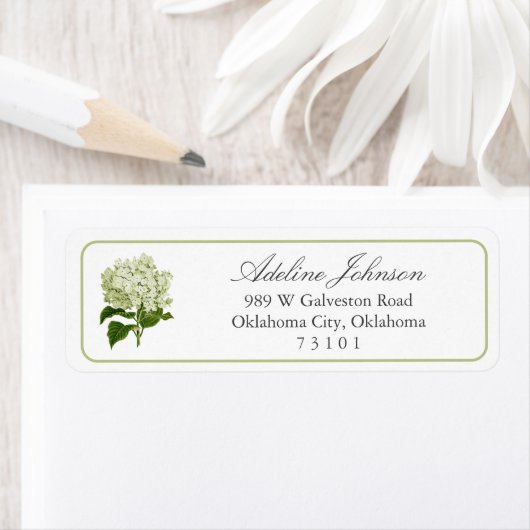 White Hydrangea Custom Return Address Label (Insitu)
