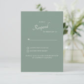White Hydrangea Dark Sage Background Wedding RSVP Karte (Stehend Vorderseite)