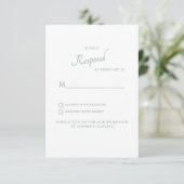 White Hydrangea Dark Sage Wedding RSVP Karte (Stehend Vorderseite)