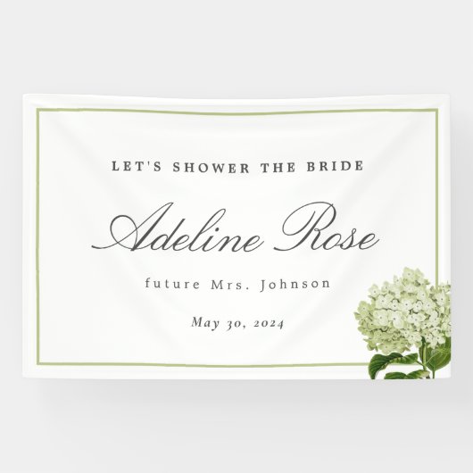 White Hydrangea Dusche der Braun Name und Datum Banner (Horizontal)