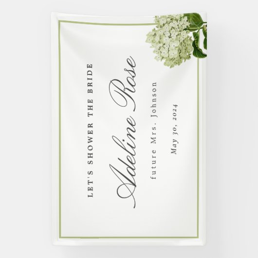 White Hydrangea Dusche der Braun Name und Datum Banner (Vertikal)