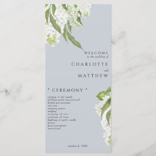 White Hydrangea Dusty Blue Wedding Program Menükarte