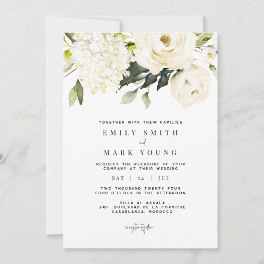 White Hydrangea | Einladung von weißer Blume (Vorderseite)