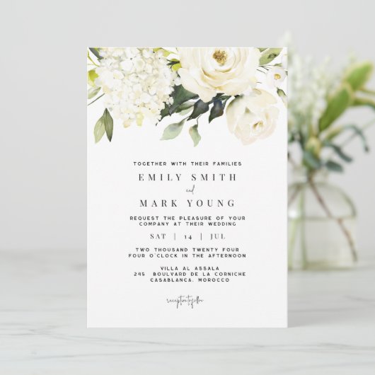 White Hydrangea | Einladung von weißer Blume (Stehend Vorderseite)