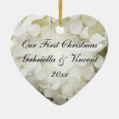 White Hydrangea Erste Weihnacht gemeinsam Keramik Ornament (Vorne)