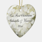 White Hydrangea Erste Weihnacht gemeinsam Keramik Ornament (Links)