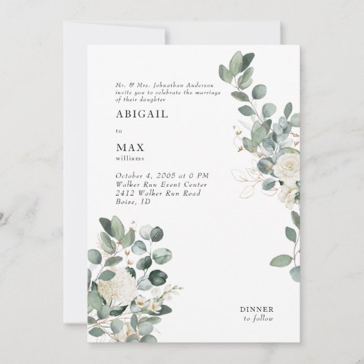 White Hydrangea Eucalyptus White Floral Wedding Einladung (Vorderseite)