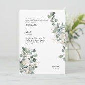 White Hydrangea Eucalyptus White Floral Wedding Einladung (Stehend Vorderseite)
