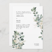 White Hydrangea Eucalyptus White Floral Wedding Einladung (Vorne/Hinten)