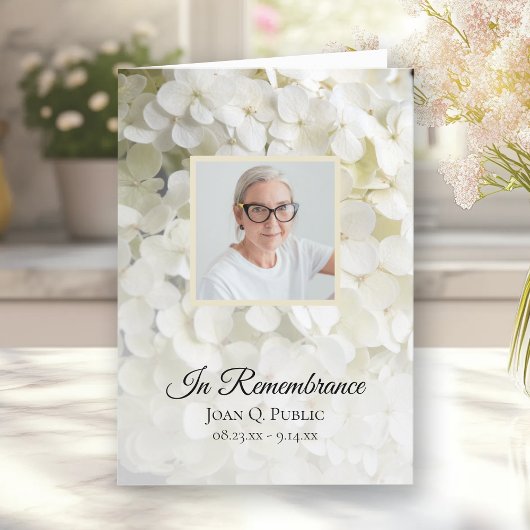 White Hydrangea Floral Beerdigung Service geklappt Programm