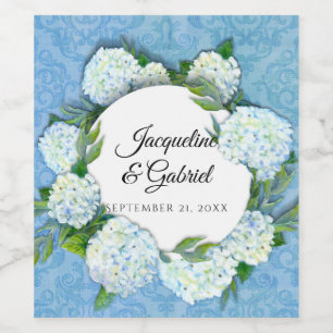 White Hydrangea Floral Elegante Hochzeit Weinetikett